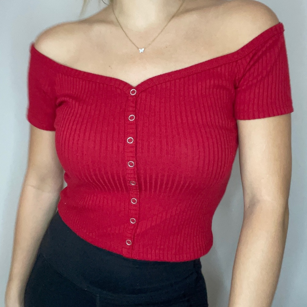 Red off the shoulder croptop